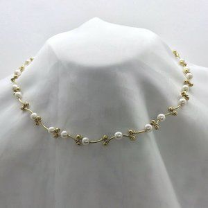 Gold tone faux pearl bead collar necklace